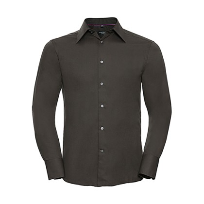 Tencel Fitted Shirt LS Russell R-954M-0 - Chocolate