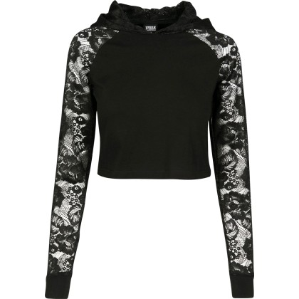 Γυναικείο hoodie κοντό με δαντέλα Urban Classics TB2592 Black