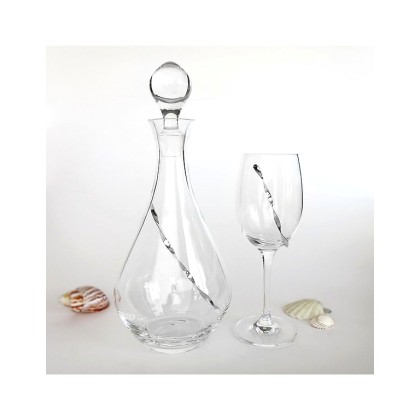 Ποτήρι και καράφα κρασιού κρυστάλλινα με ασημένια διακόσμηση