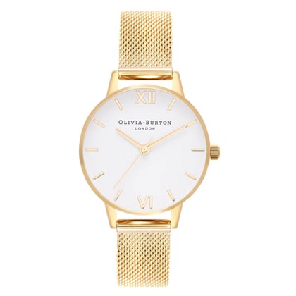 Ρολόι Olivia Burton OB16MDW35 με χρυσό μπρασελέ και λευκό καντρά