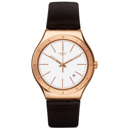 SWATCH YWG405 Tic-Brown Rose Gold Brown Leather Strap