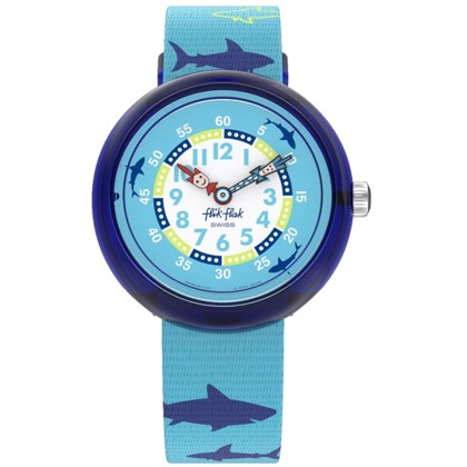 Ρολόι FLIK FLAK ZFBNP157 Sharkasm με μπλε-λευκό καντράν και γαλά