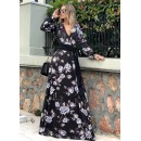 αέρινο maxi φόρεμα με ζώνη - Μαύρο floral