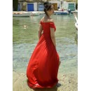 Maxi φόρεμα με σκίσιμο έξωμο με μανικάκια by Maria Korinthiou Co