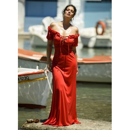 μάξι φόρεμα με κορδόνια στο μπούστο by Maria Korinthiou Collecti