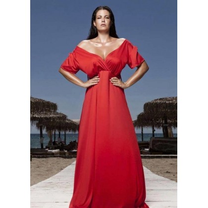 Maxi φόρεμα κρουαζέ με κορδόνια στην πλάτη - Κόκκινο