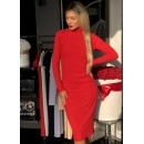 μίντι ελαστικό φόρεμα ζιβάγκο με ανοιχτή πλάτη - Κόκκινο