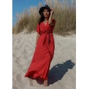 Maxi floral φόρεμα με κρουαζέ ντεκολτέ - Κόκκινο