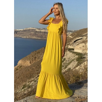 Maxi φόρεμα με βολάν λεπτομέρειες - Κίτρινο