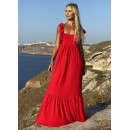 Maxi φόρεμα με βολάν λεπτομέρειες - Κόκκινο