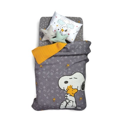 Κουβερλί Παιδικό Snoopy Rainbow Grey-Yellow Nef-Nef Μονό 160x220