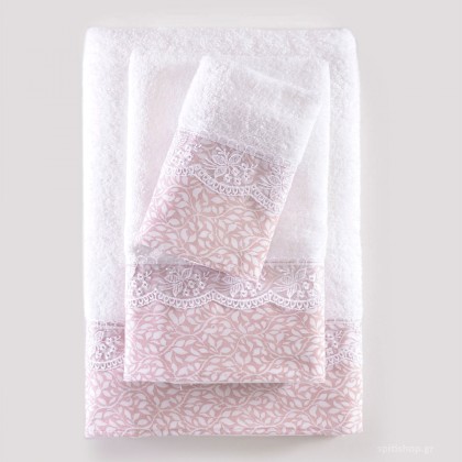 Πετσέτες Μπάνιου (Σετ 3τμχ) Rythmos Alena White-Pink ΣΥΣΚΕΥΑΣΙΑ 