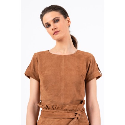Suede Leather Cropped Blouse