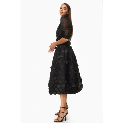 Midi Pleated Skirt with Voluminous Shape and 3D Details