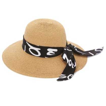 Γυναικείο Ψάθινο Καπέλο με Μαύρη Κορδέλα με σχέδια Μπεζ