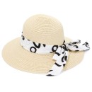 Γυναικείο Ψάθινο Καπέλο με Λευκή Κορδέλα με σχέδια Εκρού
