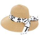 Γυναικείο Ψάθινο Καπέλο με Λευκή Κορδέλα με σχέδια Μπεζ