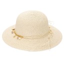 Γυναικείο Ψάθινο Καπέλο με Κοχύλια και Πέρλες Εκρού