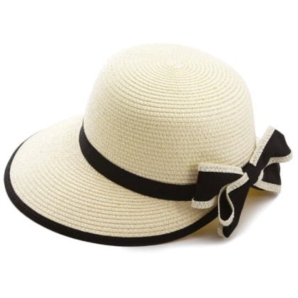 Γυναικείο Ψάθινο Καπέλο με Μαύρο Φιόγκο Εκρού