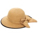 Γυναικείο Ψάθινο Καπέλο Στρόγγυλο με Κορδέλα και Φιόγκο Μπεζ