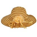 Γυναικείο Ψάθινο Καπέλο Στρόγγυλο με Λουλούδια Μπεζ