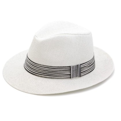 Ανδρικό Ψάθινο Καπέλο με Ριγέ Διακοσμητική Κορδέλα Λευκό
