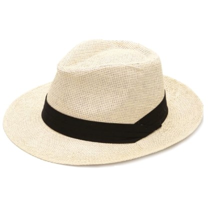 Ανδρικό Ψάθινο Καπέλο με Μαύρη Κορδέλα Εκρού