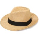 Ανδρικό Ψάθινο Καπέλο με Μαύρη Κορδέλα Μπεζ
