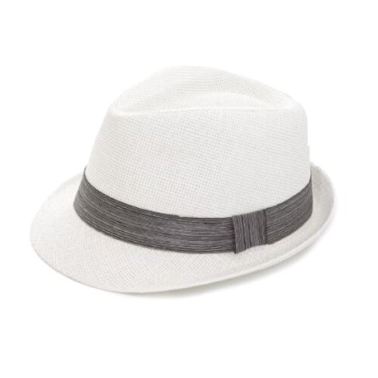 Unisex Ψάθινο Καπέλο Καβουράκι με Γκρι Κορδέλα Λευκό