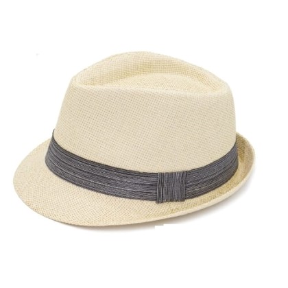 Unisex Ψάθινο Καπέλο Καβουράκι με Γκρι Κορδέλα Εκρού