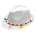 Unisex Καπέλο Καβουράκι Ψάθινο με Πολύχρωμα Φουντάκια Λευκό
