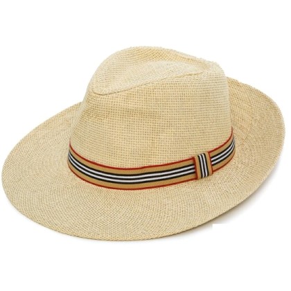 Ανδρικό Ψάθινο Καπέλο με Κορδέλα ριγέ Μπεζ