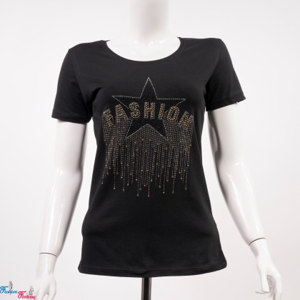 Μαύρο μπλουζάκι με στρας Fashion