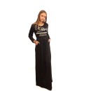 Μαύρο maxi φόρεμα με τσέπες και κορδόνι στη μέση