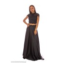Μαύρη σατέν maxi φούστα με εντυπωσιακό τοπ και σχέδιο δαντέλα