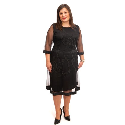 Αμπιγιέ μαύρο φόρεμα  με παγιέτες και κέντημα (Plus Size)