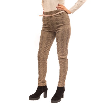 Λαδί παντελόνι-κολάν με σχέδιο animal print και ζώνη