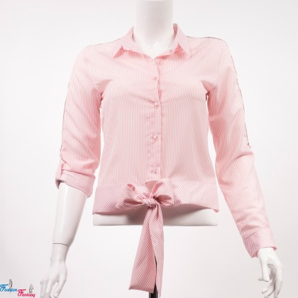 Ροζ ριγέ πουκάμισο με δέσιμο μπροστά
