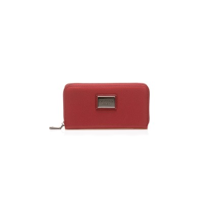 Πορτοφόλι με ανάγλυφη υφή και φερμουάρ - Κόκκινο