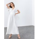 Maxi κρουαζέ φόρεμα με ζώνη - Λευκό