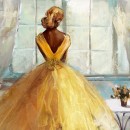Πίνακας με φύλλο χρυσού, Το κορίτσι με το φόρεμα, 100x100 εκ . W