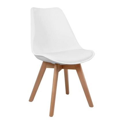 Καρέκλα LORA, 47x56.6x82, Λευκό Χρώμα με Ξύλινα Πόδια και Μαξιλά