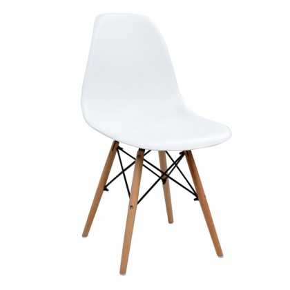 Καρέκλα STEFAN, 46.5x53x82, Ματ υφή, Λευκό χρώμα με Ξύλινα Πόδια