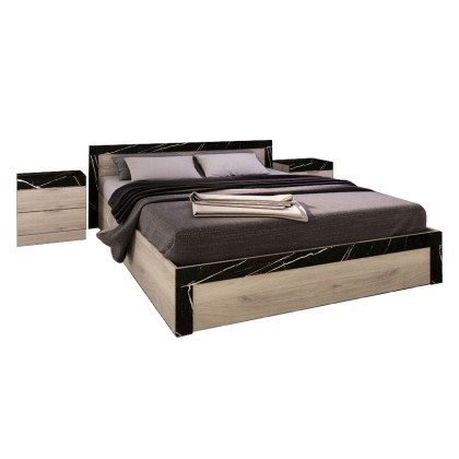 Κρεβάτι COPY Διπλό με κομοδίνα σκούρο Sonoma με μαύρο εφέ Μάρμαρ