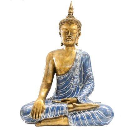 Επιτραπέζιο Διακοσμητικό Αγαλματίδιο Βούδας Χρυσό Πατίνα με Μπλέ