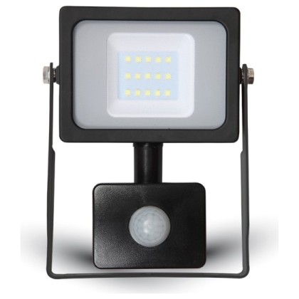 LED Προβολέας 10W slim SMD με Ανιχνευτή Κίνησης IP44 Μαύρος Ψυχρ