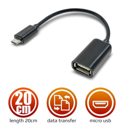 Καλώδιο Micro USB Male to Female USB 2.0 Black 20cm