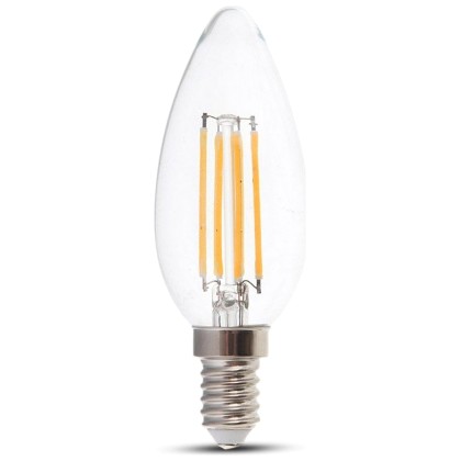 LED V-TAC Λάμπα E14 6W Κεράκι Filament Διάφανο Θερμό Λευκό 7423