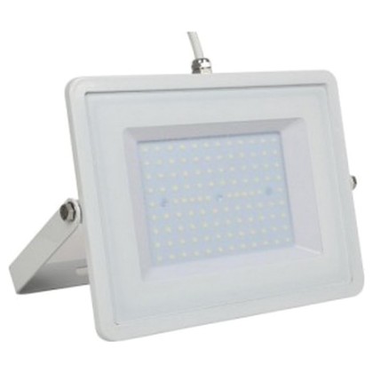 LED  Προβολέας V-TAC 100W Λευκός SLIM SMD με Λευκό Καλώδιο 8500l