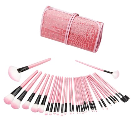 32 Πινέλα Μακιγιάζ Beautyware Ροζ ή Μαύρο Χρώμα σε Κροκό Θήκη (1